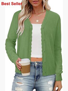 V-Neck Button Down Cardigan Long Sleeve Knit Sweater Work Office Wear